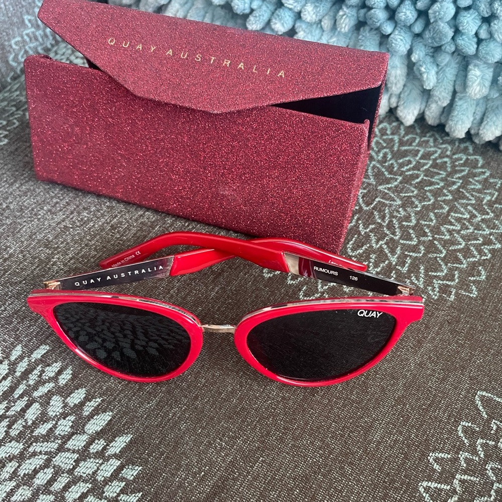 Quay Red Cat Eye Sunglasses with gold trim